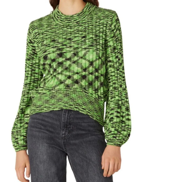 BLANK NYC Turtleneck Sweater Sz XS Balloon Sleeve Crop Neon Retro - Picture 1 of 16